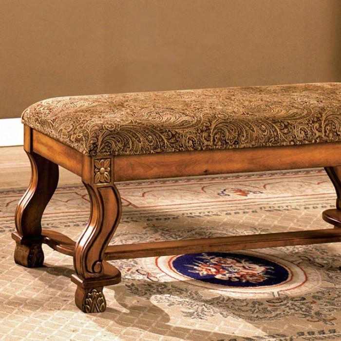 Vale Royal Cm-bn6620 Bench With Bold Curved Legs Solid Wood And Others Padded Paisley Fabric Seat Antique Oak Finish In Antique