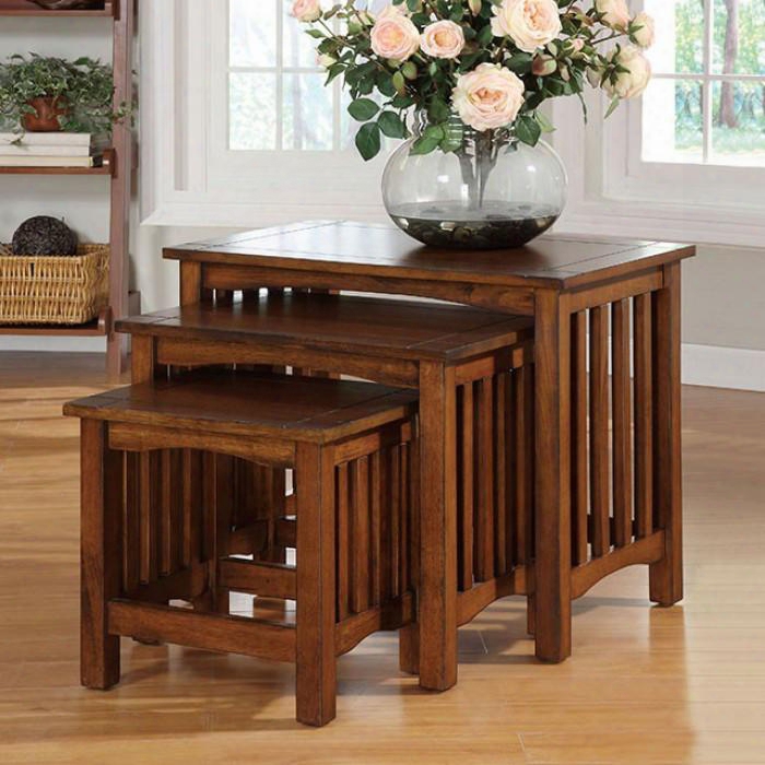 Valencia I Cm-ac168 3 Nesting Table Set With Mission Style Solid Wood And Others 3 Nesting Table Set Antique Oak Finish In Antqiue