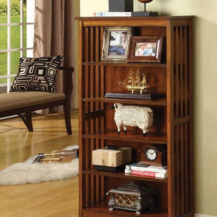 Valencia I Cm-ac249 Media Shelf With Mission Style Solid Wood And Others 5 Shelves Antiique Oak Finish In Antique