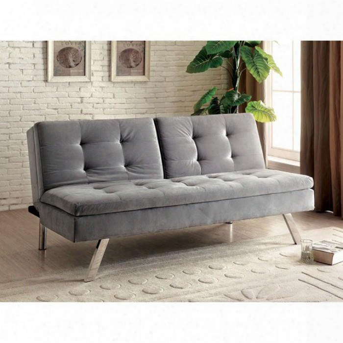 Valier Collection Cm2701 70" Futon Sofa With Split Back Flannelette Fabric And Tufted Detailing In Light