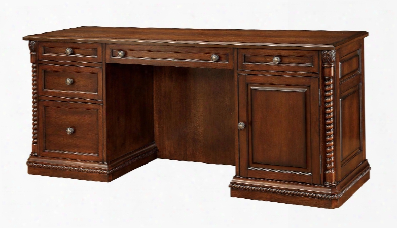 Vicki Cm-dk6380ds Computer Desk With Traditional Style Ornate Rope-like Design Multiple Drawers Solid Wood Wood Veneer Others* In Dark