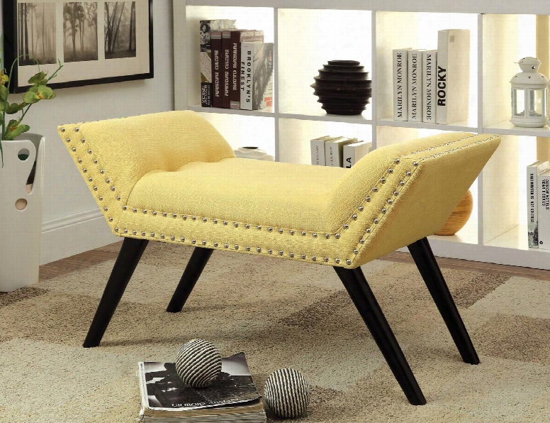 Wesby Cm-bn6199yw Bench With Contemporary Style Nailhead Trim Black Legs Leatherette Or Flax Fabric In