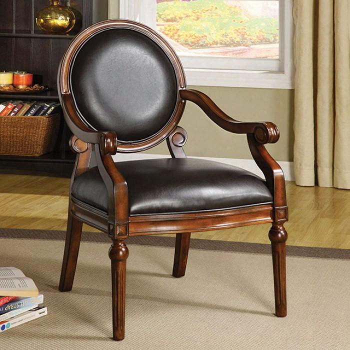 West Point Cm-ac6910 Accent Chair With Hand-carved Look Solid Wood And Others Padded Leatherette Seat Tobacco Oak Finish In Tobacco