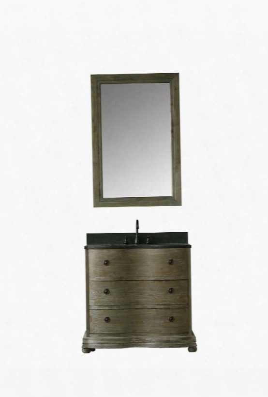 Wn7136 38" Solid Elm Sink Vanity With Mirror Natural Moon Stone Top Two Drawers And Oil Rubbed Bronze Faucet In Brushed