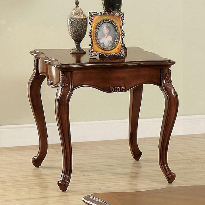 Zahir Collection Cm4787e 24" End Table With Parquet Table Top Cabriole Legs And Ornate Carvings In Dark