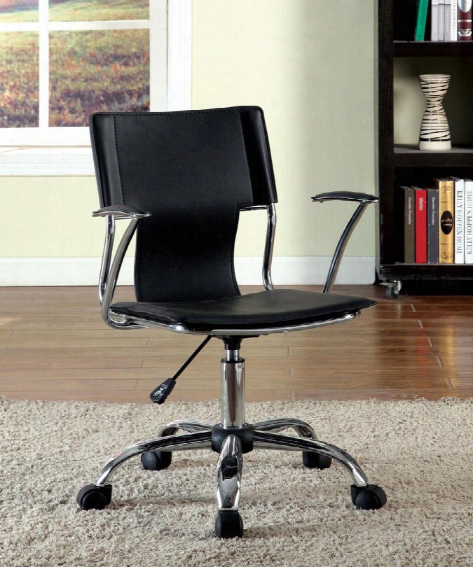 Zemin Cm-fc621bk Office Chair With Padded Leatherette Chair Pneumatic Ht. Adjustable Seat Padded Armrests Metal Base In