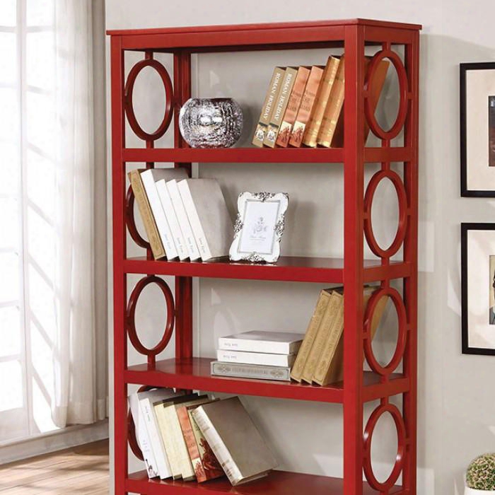 Zoey Cm-ac6436rd Display Shelf With Contemporary Style Circle Cut-outs 5-tier Bookshelf Solid Wood/wood Veneer/others In