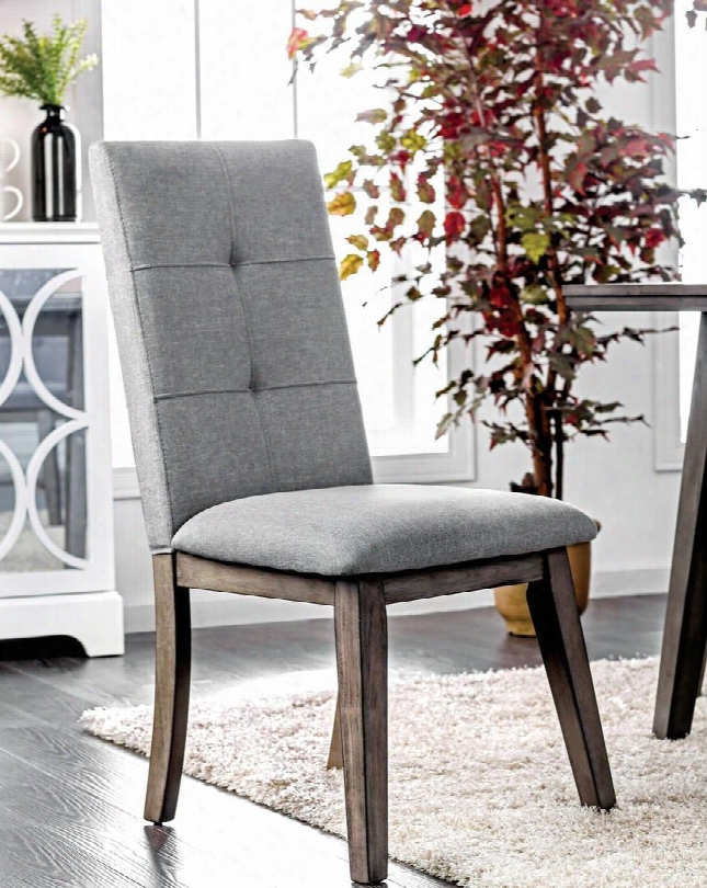 Abelone Collection Cm3354gy-sc-2pk Set Of 2 Mid-century Modern Style Side Chair With Tufted Back In Light