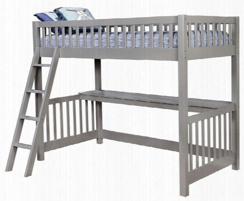 Aiken Collection Cm-bk614-bed Twin Size Loft Bed With Workstation Attached Ladder Slats Top/bottom Solid Wood And Wood Veneer Construction In Grey