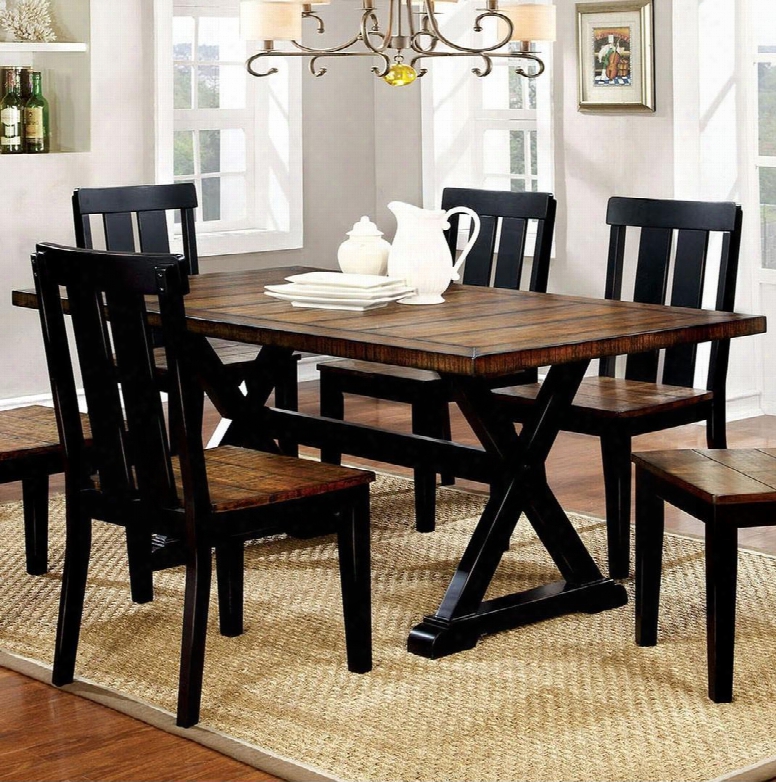 Alana Collection Cm3668t 68" Rectangular Dining Table With Plank Design And Crossed Leg Base With Support Beam In Antique