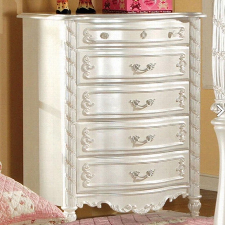 Alexandra Collection Cm7226c 32" Chest With 5 French Dovetail Drawers Fairy Tale Style And Solid Wood In Pearl White