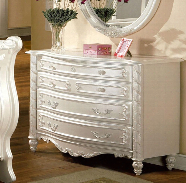 Alexandra Collection Cm7226d 40" Dresser With 4 French Dovetail Drawers Fairy Tale Style And Solid Wood Construction In Pearl White