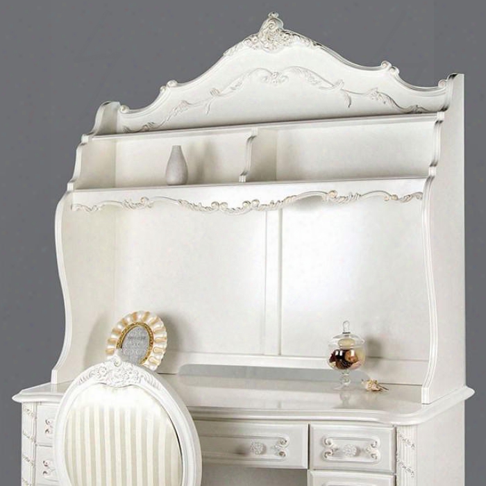 Alexandra Collection Cm7226hc 47" Hutch With Fairy Tale Style Hand-brushed Gold Accents And Solid Wood Construction In Pearl White