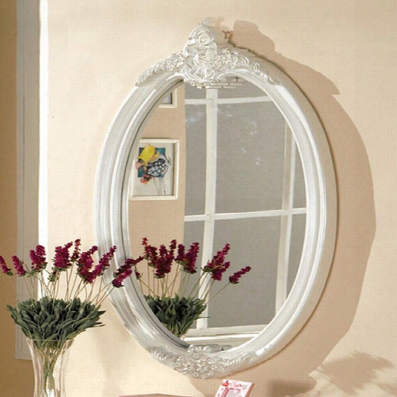 Alexandra Collection Cm7226m 44" X 28" Oval Mirror With Fairy Tale Style Motif Design Solid Wood Construction In Pearrl White