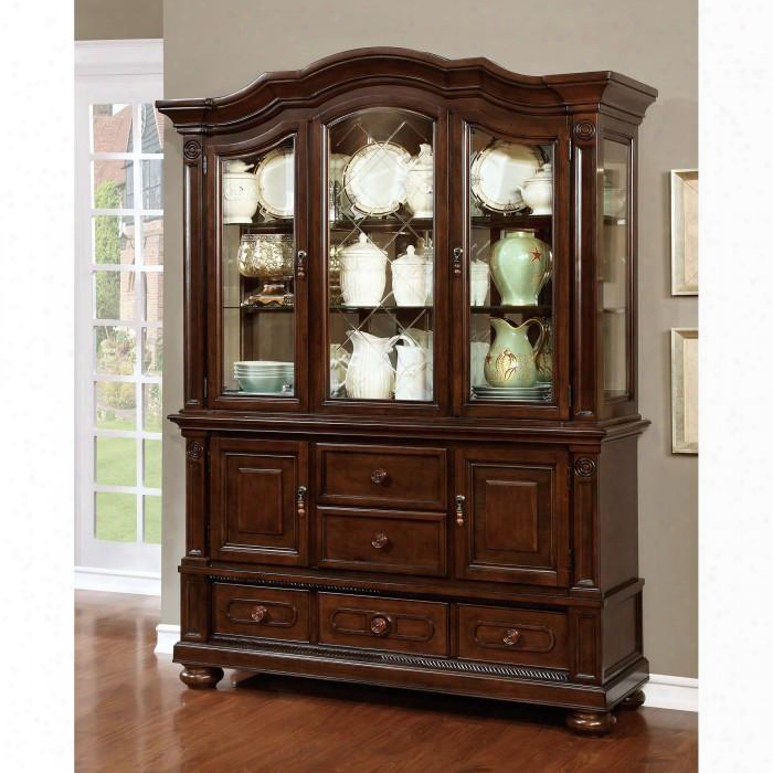 Alpena Collection Cm3350hb-set 61" Hutch And Buffet With Traditional Style 3 Grass Doors And 5 Drawers In Browwn