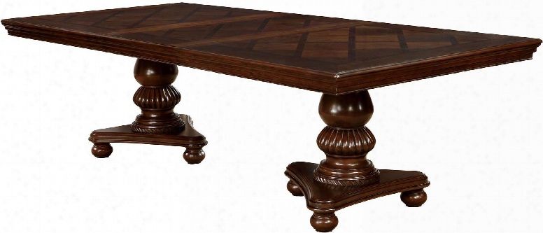 Alpena Collection Cm3350t-table 79" - 103" Expandable Rectangular Dining Table With 24" Expandable Leaf Double Pedestal Base Turned Legs And Brown Cherry