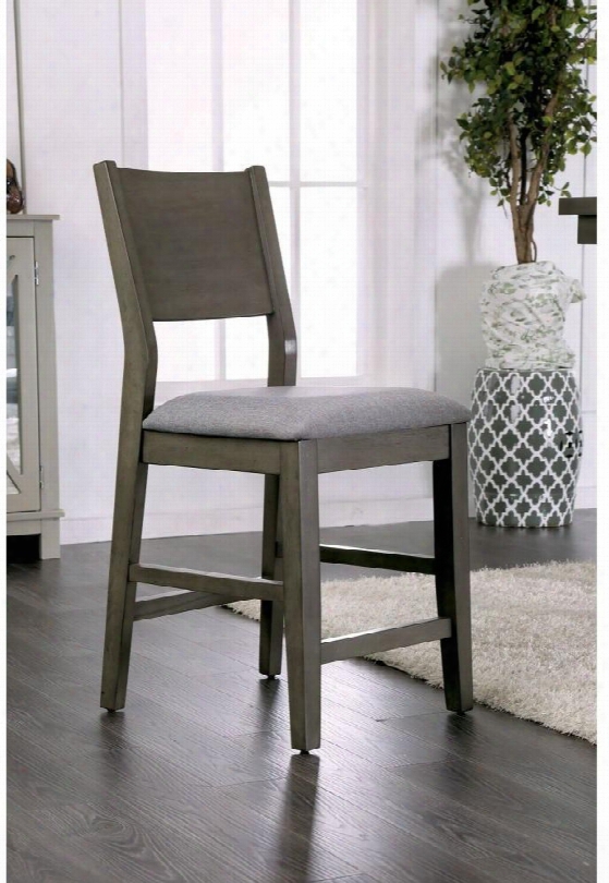 Anton Ii Collection Cm3986pc-2pk Set Of 2 Counter Height Chair With Panel Back And Padded Fabric Cushion In Gray And Light