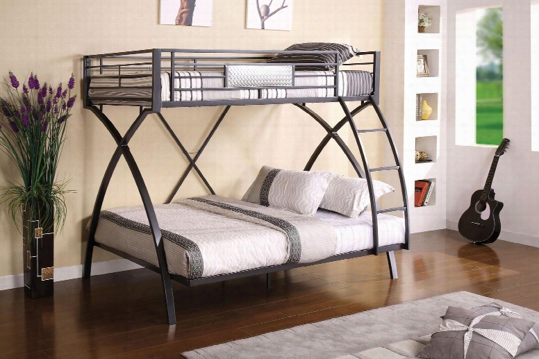 Apollo Collection Cm-bk1029 Doubled Over Full Bunk Bed With Front Access Ladder Sturdy Arch Design And Full Metal Construction In Gun Metal And Chrome