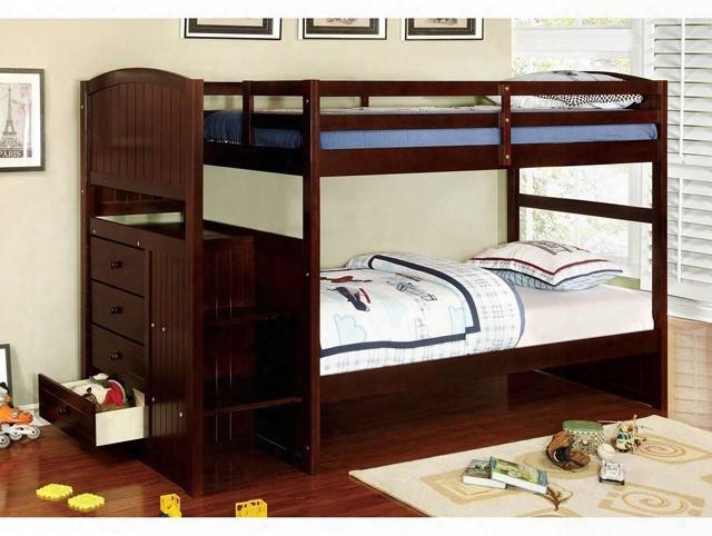 Appenzell Collection Cm-bk922t-ex-bed Twin Size Bunk Bed With Built-in Drawers Front Avenue Steps Solid Wood And Wood Veneer Construction In Dark Walnut