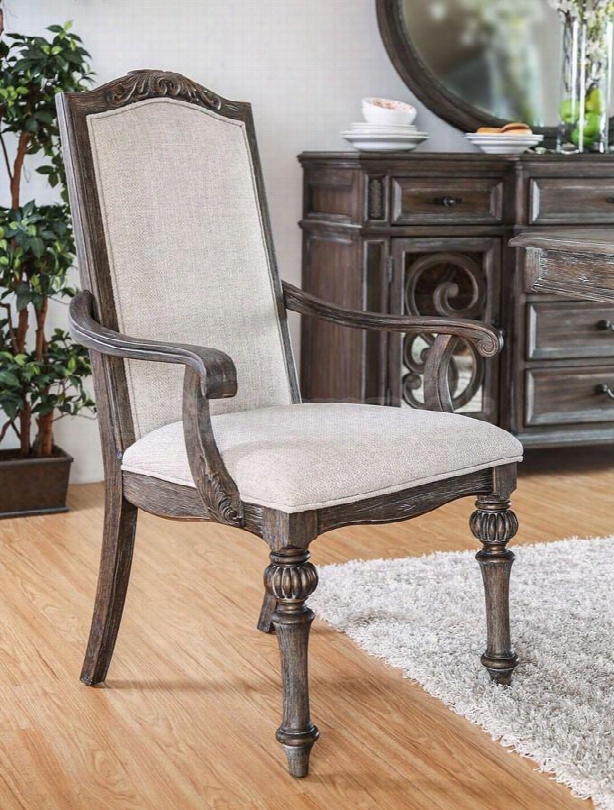 Arcadia Collection Cm3150ac-2pk Set Of 2 Arm Chairs With Intricate Wood Inlay Details And Padded Fabrric Cushions In Rustic Natural