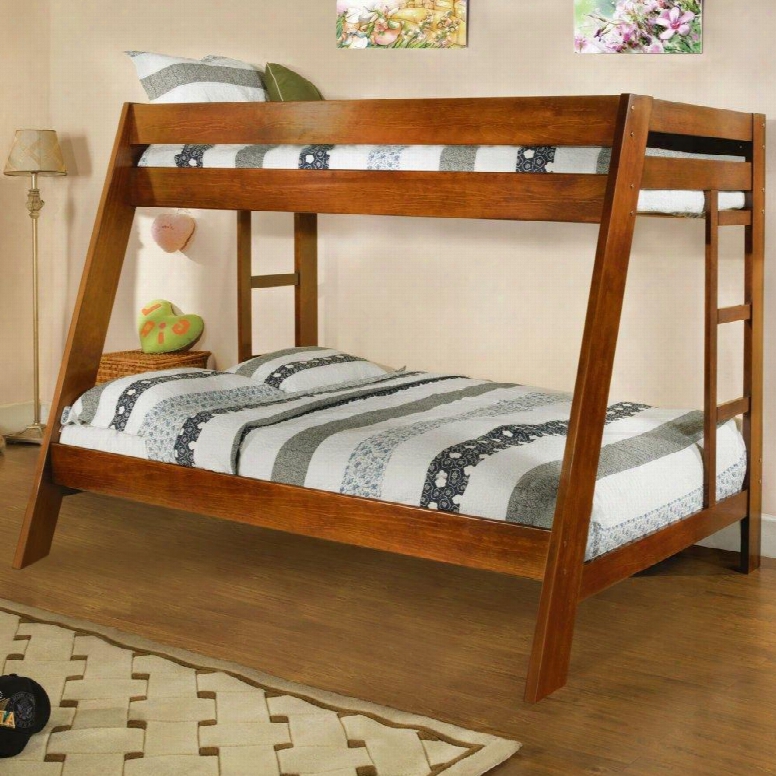Arizona Collection Cm-bk358oak-bed Twin Over Full Bunk Bed With Both Sides Ladder Top And Bottom Slats Ssolid Wood And Wood Veneers Construction In Oak