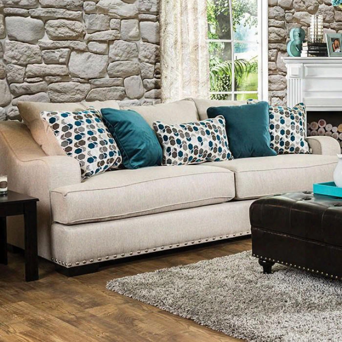 Arklow Collection Sm1242-sf 96" Sofa With Nailhead Trim Fabric Upholstery And Sloped Arms In