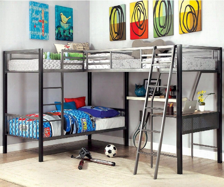 Ballarat Cm-bk1049 L-shaped Triple Twin Bunk Bed In Gray And