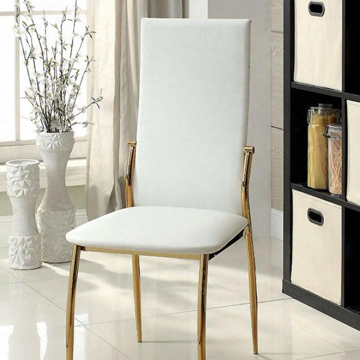 Batesland I Collection Cm8311wh-sc-2pk Set Of 2 Contemporary Style Side Chair With White Leatherette In White And