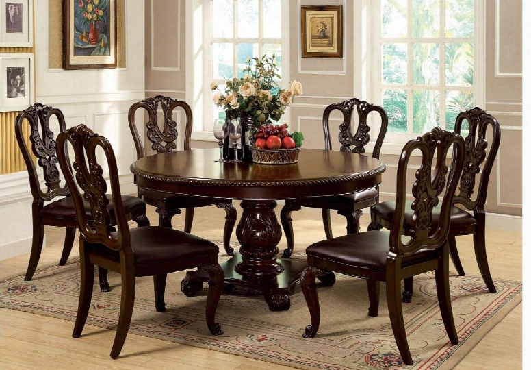 Bellagio Collection Cm3319-table 60" Dining Table With Pedestal Base Solid Wood And Wood Veneer Construction In Brown Cherry