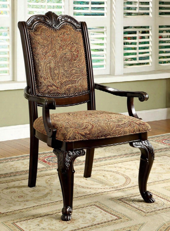 Bellagio Collection Cm3319f-ac-2pk Set Of 2 Arm Chair With Traditional Style In Brown Cherry