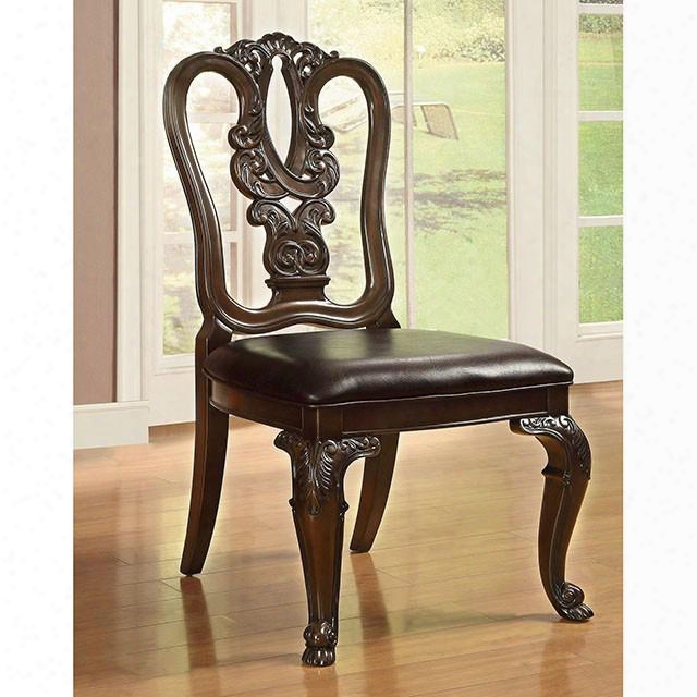 Bellagio Cllection Cm3319w-sc-2pk Set Of 2 Traditional Style Wooden Side Chairs With Leather-like Fabric In Brown Cherry