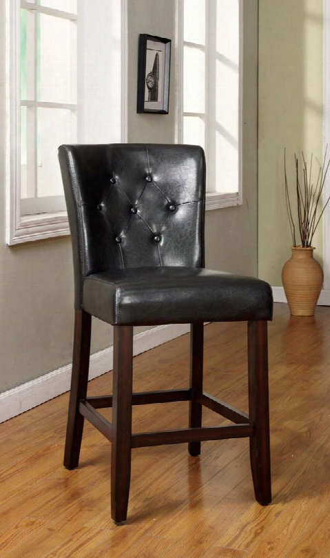 Belleview Ii Collection Cm3871pc-2pk Set Of 2 Counter Height Chair With Wide Flared Back Button Tufted Details And Leatherette Upholstery In Dark