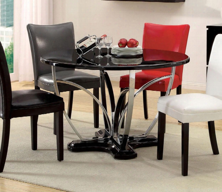 Belliz Collection Cm3177bk-t 48" Round Dining Table With High Gloss Lacquer Coating And Chrome Legs And Pedestla Base In