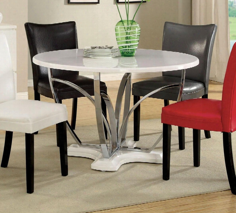 Belliz Collection Cm3177wh-t 48" Round Dining Table With High Gloss Lacquer Coating And Chrome Legs And Pedestal Base In