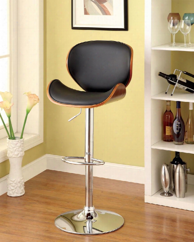 Belo Cm-br6235 255" - 34" Swiel Bar Stool With Adjustable Height Leatherette Seat And Curved Back With Wooden Trim In Dark Oak Black And