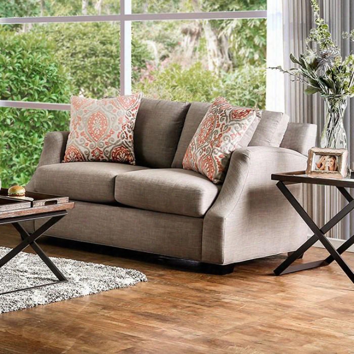 Beltran Collection Sm3058-lv 65" Loveseat With Chenille Fabric Upholstery Sloped Style Arms And 2 Pillows In Light