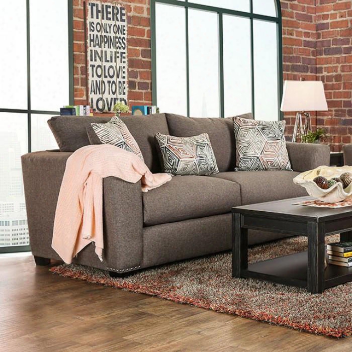 Bensen Collection Sm6151-sf 87" Sofa With Large Pillow Backs 2" Memory Foam Cushion Layer Linen Fabric And Nailhead Trim In