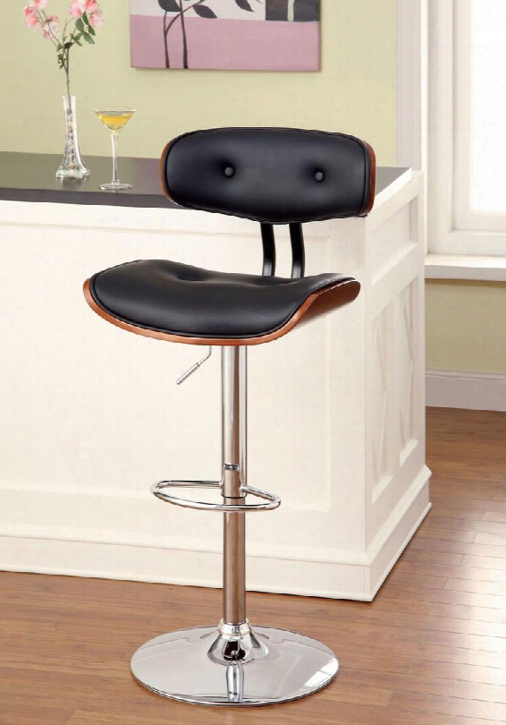 Boa Cm-br6234 26" - 34" Swivel Bar Stool With Adjustable Height Leatherette Seat And Curved Back With Wooden Trim In Dark Oak Black And