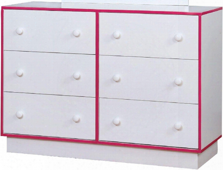 Bobbi Collection Cm7852pk-d 48" Dresser With 6 English Dovetail Drawers Pink Trim Simple Pull Hardware Solid Wood And Wood Veneers Construction In Pink And