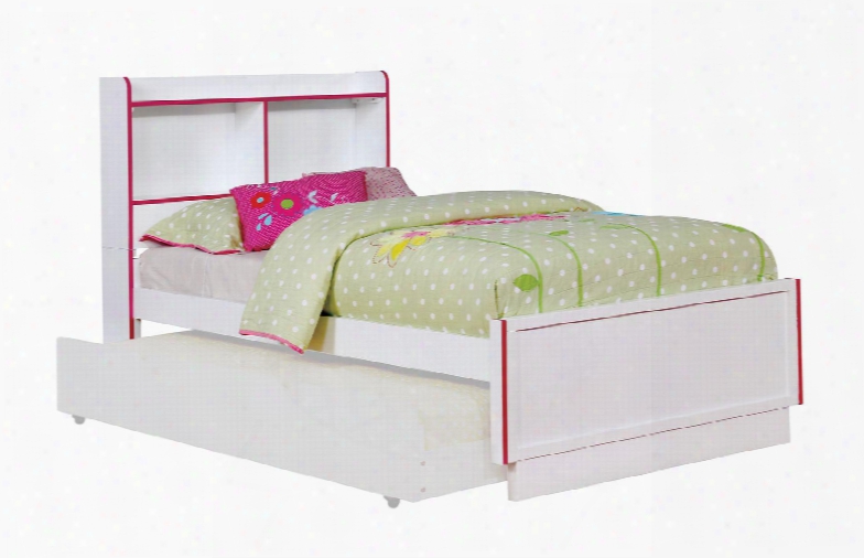 Bobbi Collection Cm7852pk-t-bed Twin Size Bed With Open Shelf Colorful Trim Solid Wood And Wood Veneers Construction In Pink And White