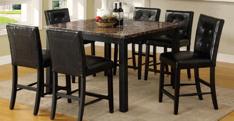 Boulderii Collection Cm3870pt 48" Square Counter Height Table With Contemporary Style Faux Marble Table Top And Black