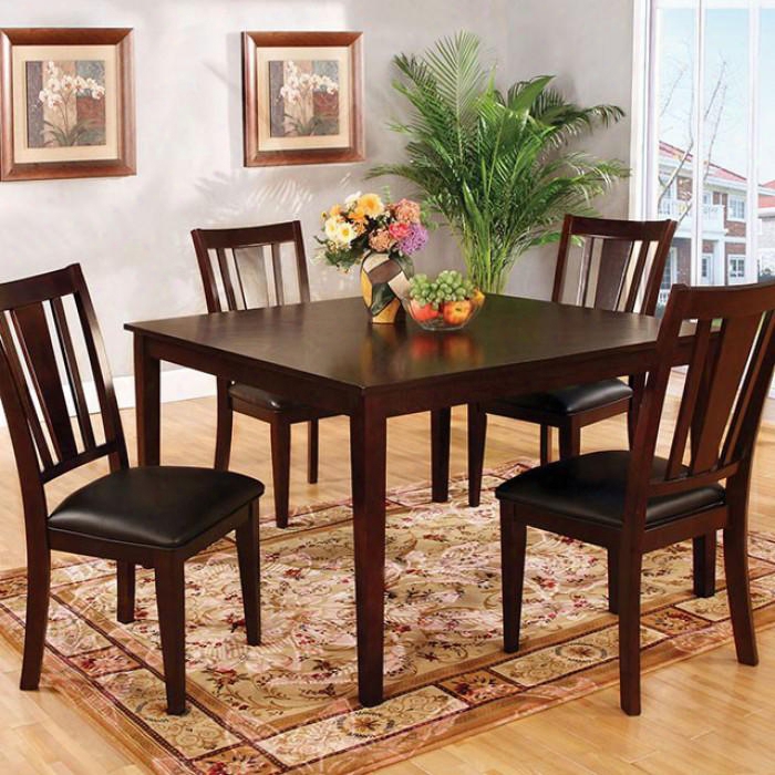 Bridgette I Cm3325t-5pk 5 Pc. Dining Table Set With Transit Ional Style Solid Wood Wood Veneer And Others Paded Leatherette Bottom Espresso Finish In