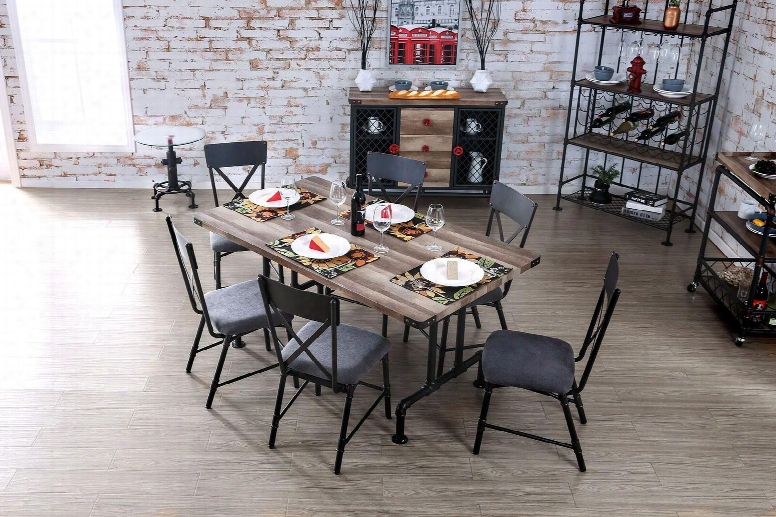 Brixton I Collection Cm3365t 63" Dining Table With Industrial Style Replicated Wood Table Top Pipe-inspired Table Base Metal Corner Accents In Antique