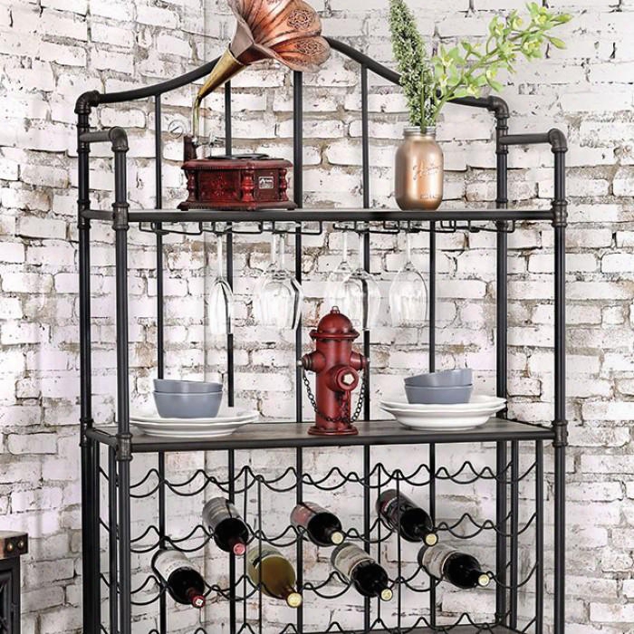 Brixton Ii Cm-ac6461 Wine Rack With Indhstrial Style Wire Mesh Bottom Shelf Sturdy Metal Construction Antique Black Finish In Antique