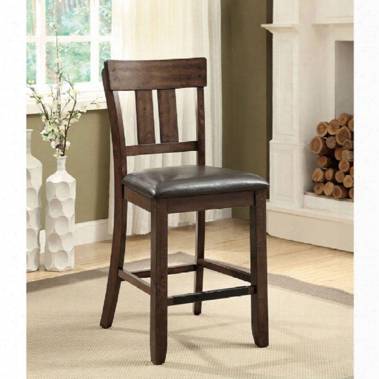 Brockton Ii Collection Cm3355pc-2pk Set Of 2 Counter Height Chair With Country Style Slat Back And Padded Leatherette Cushion In Rustic