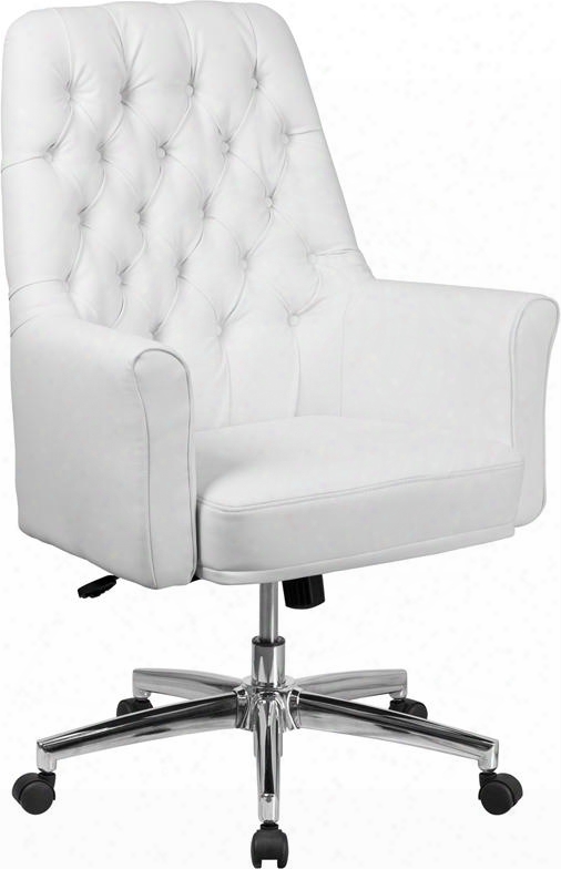 Bt-444-mid-wh-gg Mid-back Traditional Tufted White Leather Executive Swivel Chair With