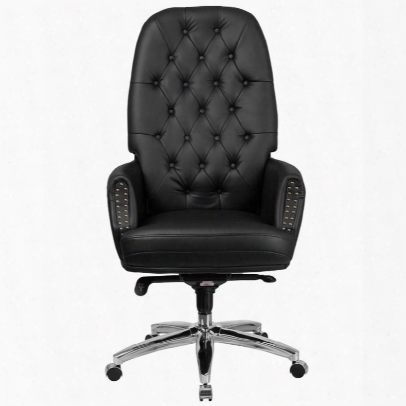 Bt-90269h-bk-gg High Back Traditional Tufted Black Leather Multifunction Executive Swivel Chair With