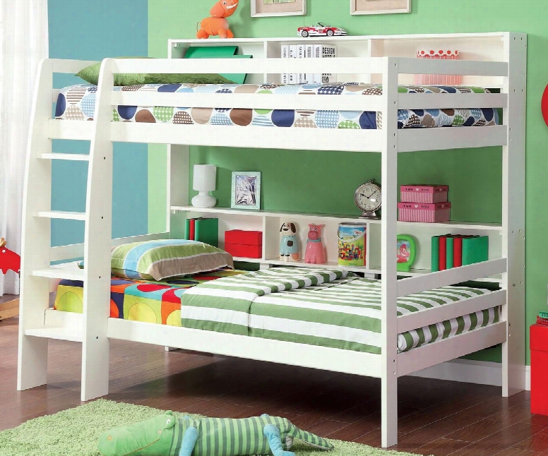 Camino Collection Cm-bk613wh-bed Twin Sizing Bunk Bed With Attached Ladder Shelves 13 Pc Slats Top And Bottom Solid Wood And Wood Veneers Construction In