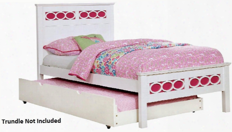 Cammi Collection Cm7853pk-t-bed Twin Size Bed With Decorative Circular Ring Design Solid Wood And Wood Veneers Construction In Pink And White