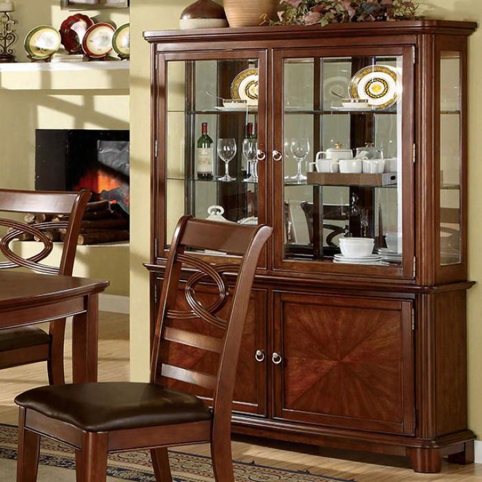 Carlton Collection Cm3149hb 59&qot; Hutch And Buffet With 2 Glass Doors 2 Glass Shelves And Mirrored Back In Brown Cherry